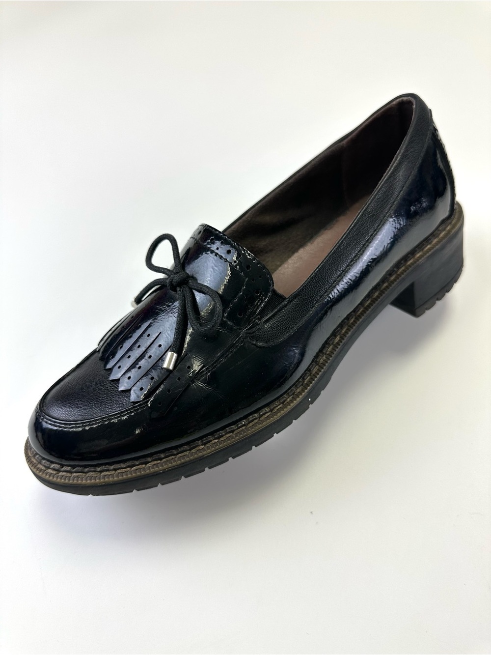Black Patent Leather Loafers Size 39 Emelie Strandberg Kiltie Bow Comfort Shoes